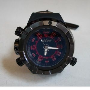 Men's Red & Black Hematite Finish Rubber Silicone Band Fashion Hip Hop Watch